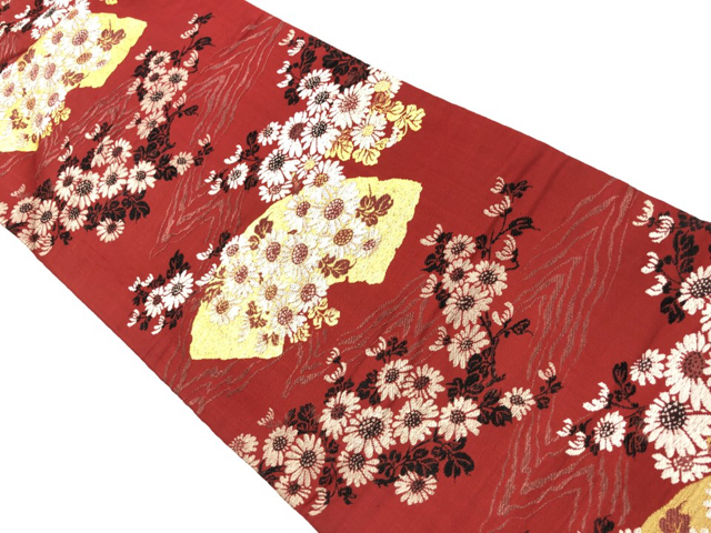 アンティーク着物 ] - 名古屋帯 アンティーク 地紙・流水に菊模様織